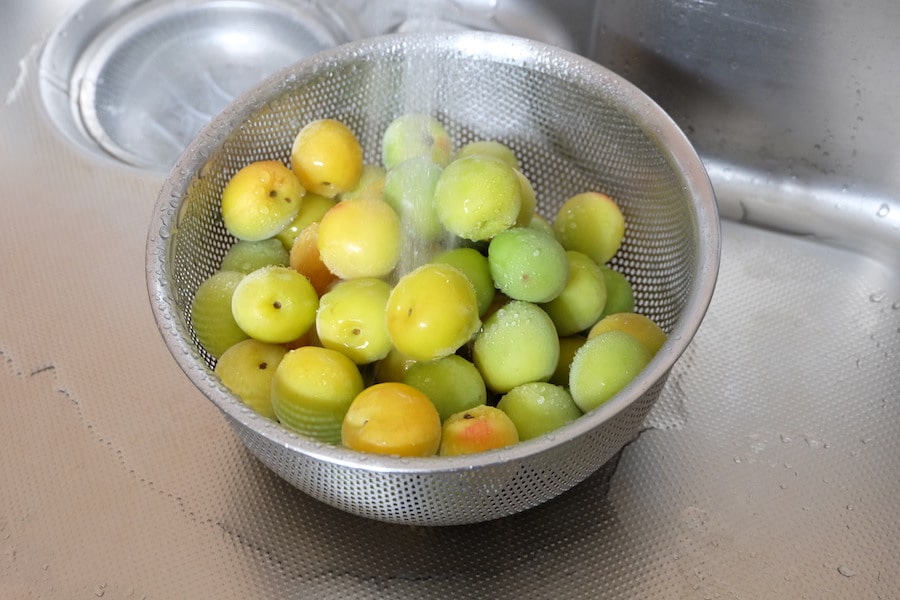 完熟梅を洗っているところ